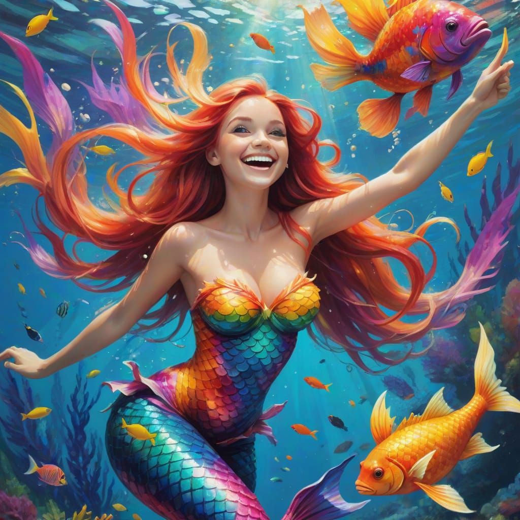 Joyful Mermaid in a Colorful Reef