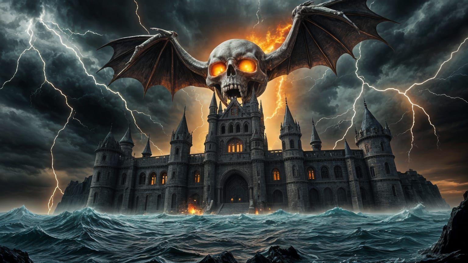 Gothic Castle Under Siege by a Fiery Dragon