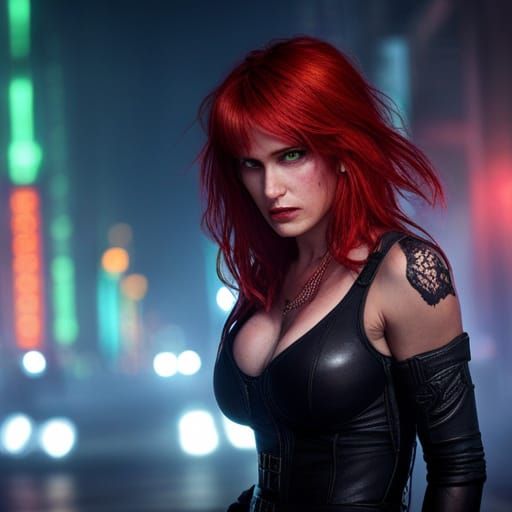 Voluptuous Woman in Cyberpunk Neon Style