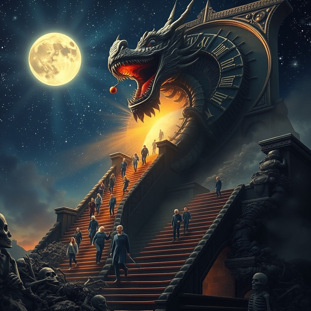 Clockwork Dragon Consuming Time in Dreamlike Scene