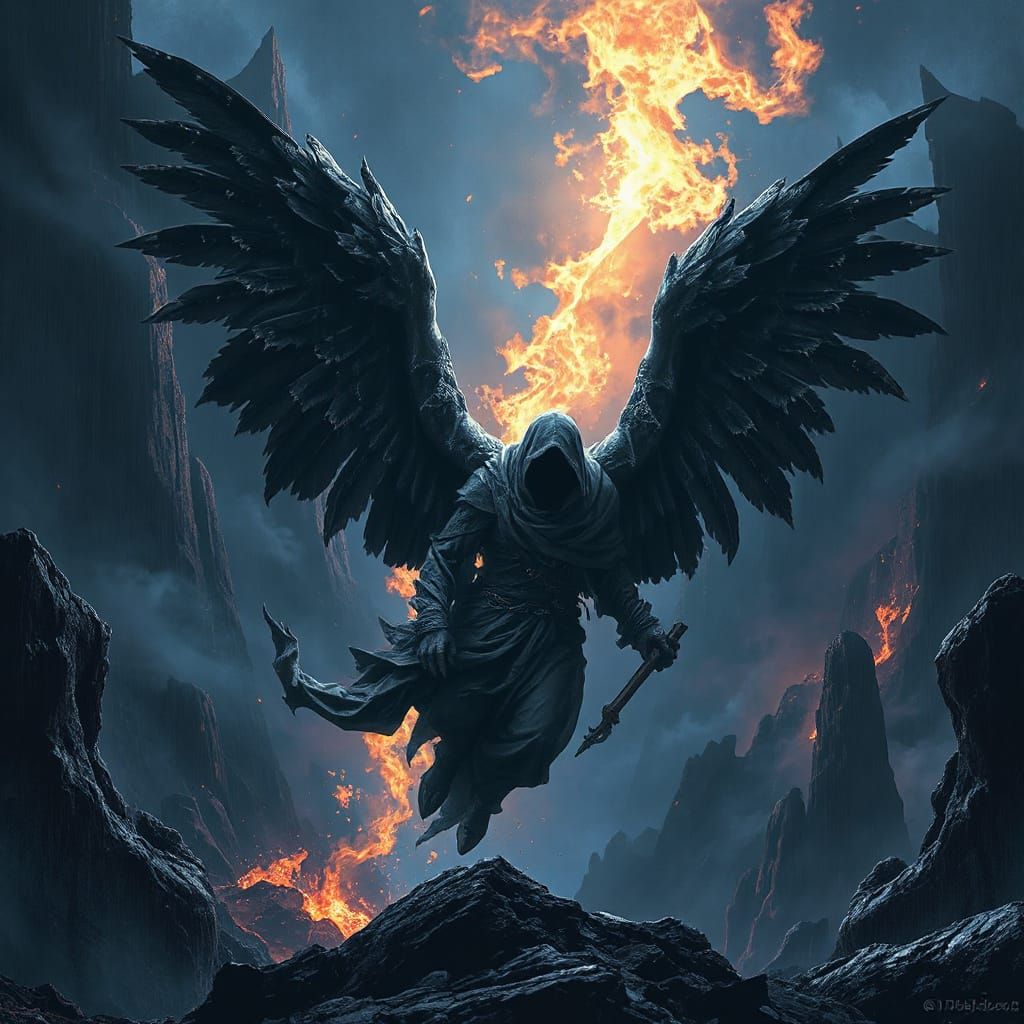 Dark Angel Descends Upon a Haunting Mystical Landscape in Fa...