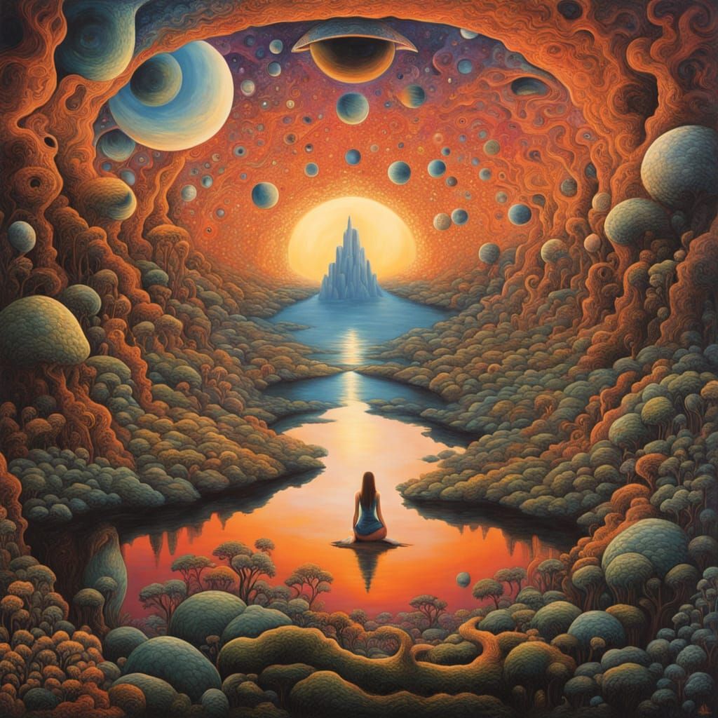 Surreal Cosmic Collage in Infinity Mirrored Room Style