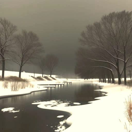 A Haunting Winter Scene, Shrouded in Deep December Shadows