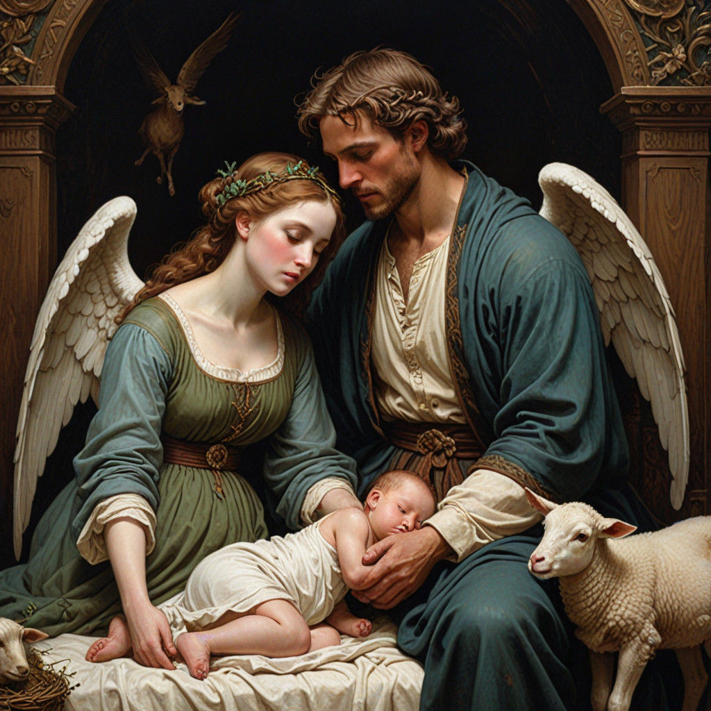 Nativity Scene in Winter Pastel Colors as Storybook Illustra...