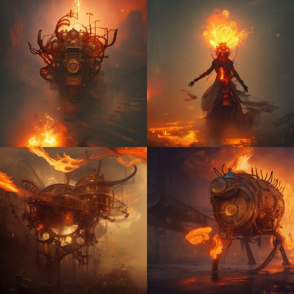 steampunk fiery flames