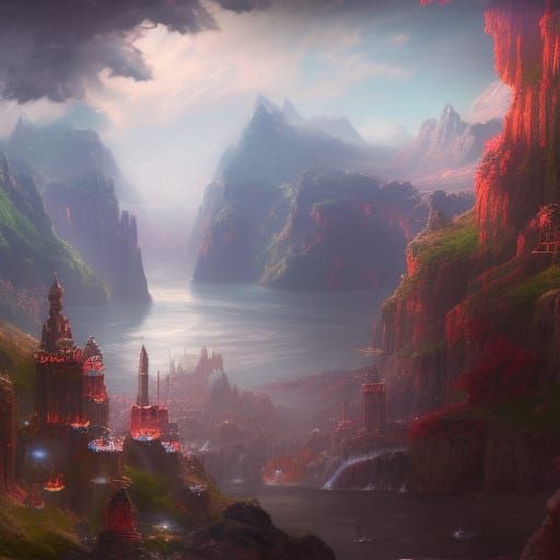 Fantastical Happiness in Deep Color, Detailed Matte Painting