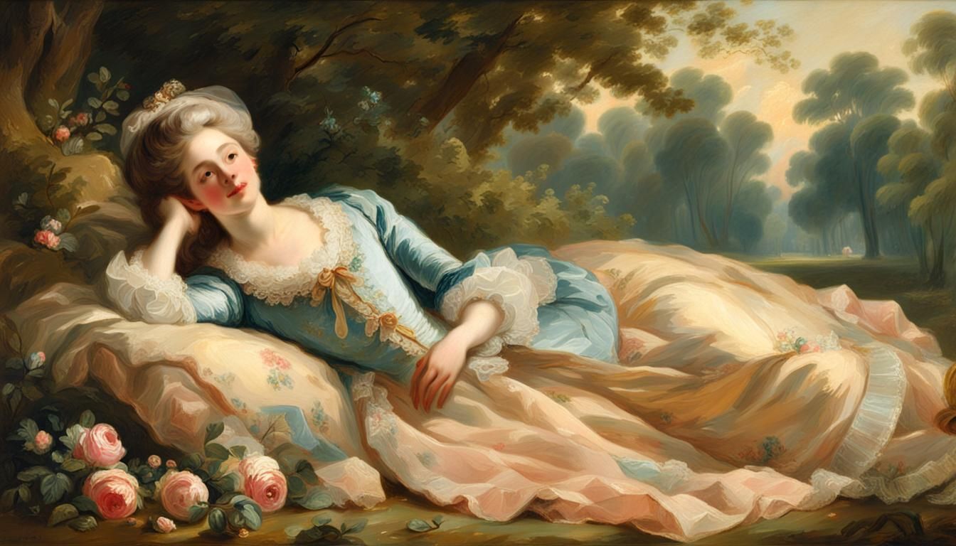 Rococo Lady in a Clearing: Pastel Colors and Lace