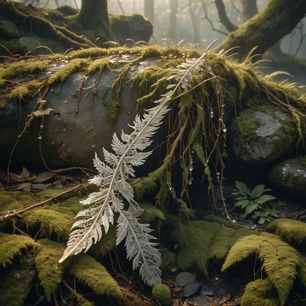 Lace Feather on Misty Forest Floor
