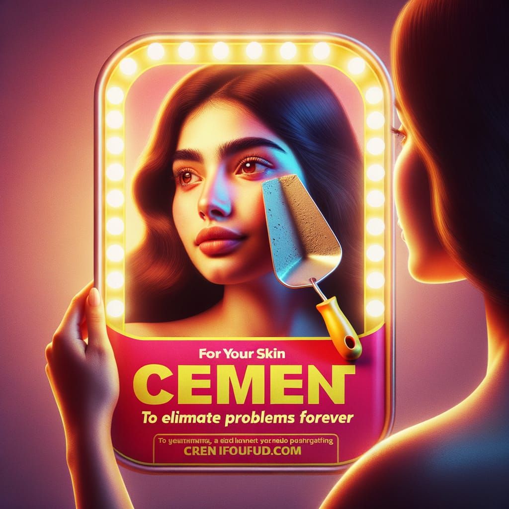 Vibrant Ad Sign Featuring Young Woman Applying Ready-Made Ce...