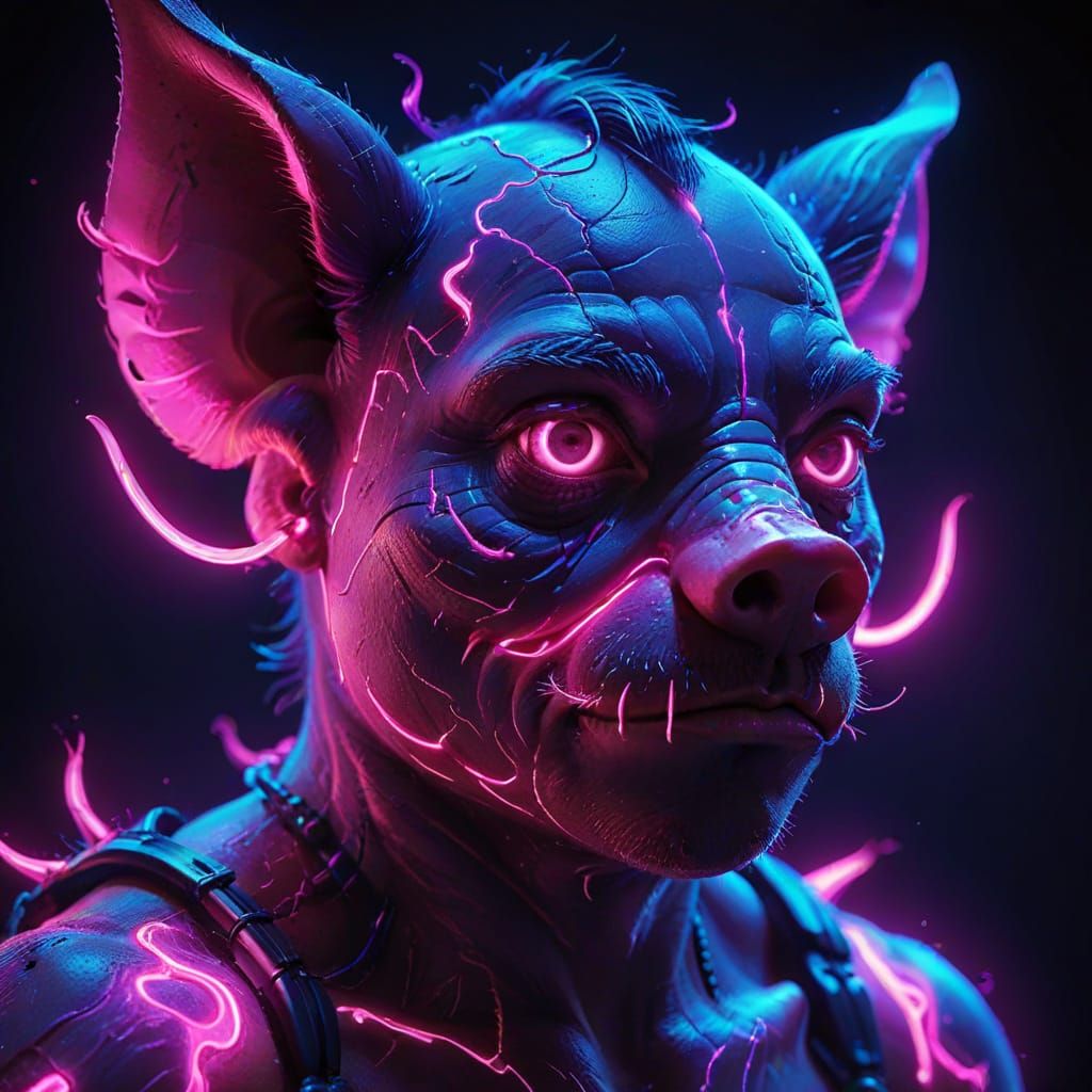 Neon Pigman Portrait in Digital Art Style