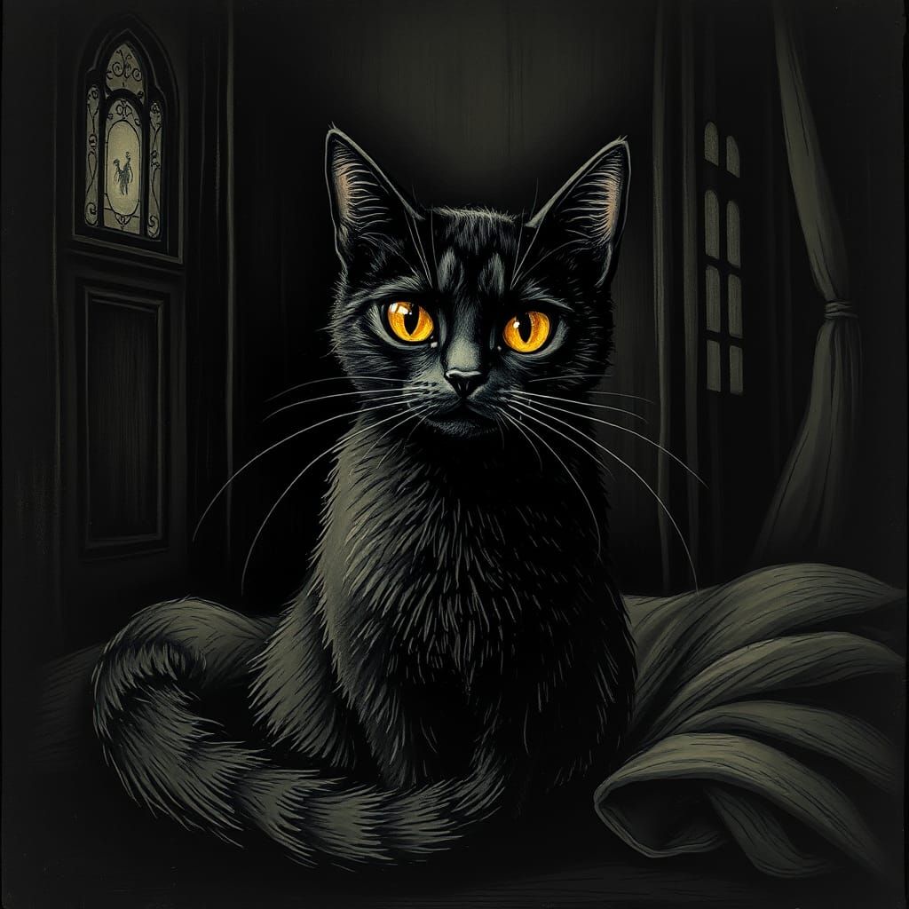 Mysterious Cat in Gothic Surrealist Style