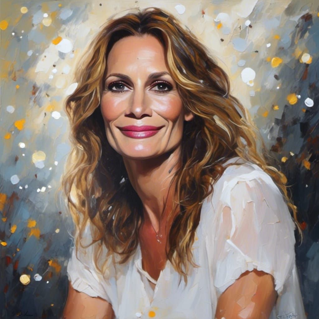 Julia Roberts Portrait as Impasto Style Painting