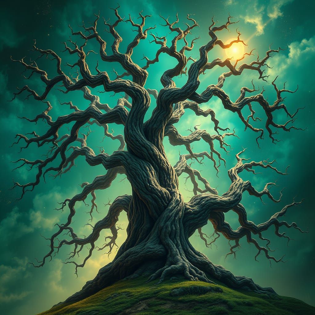 Ancient Tree Towers in a Vibrant Mystic Realm