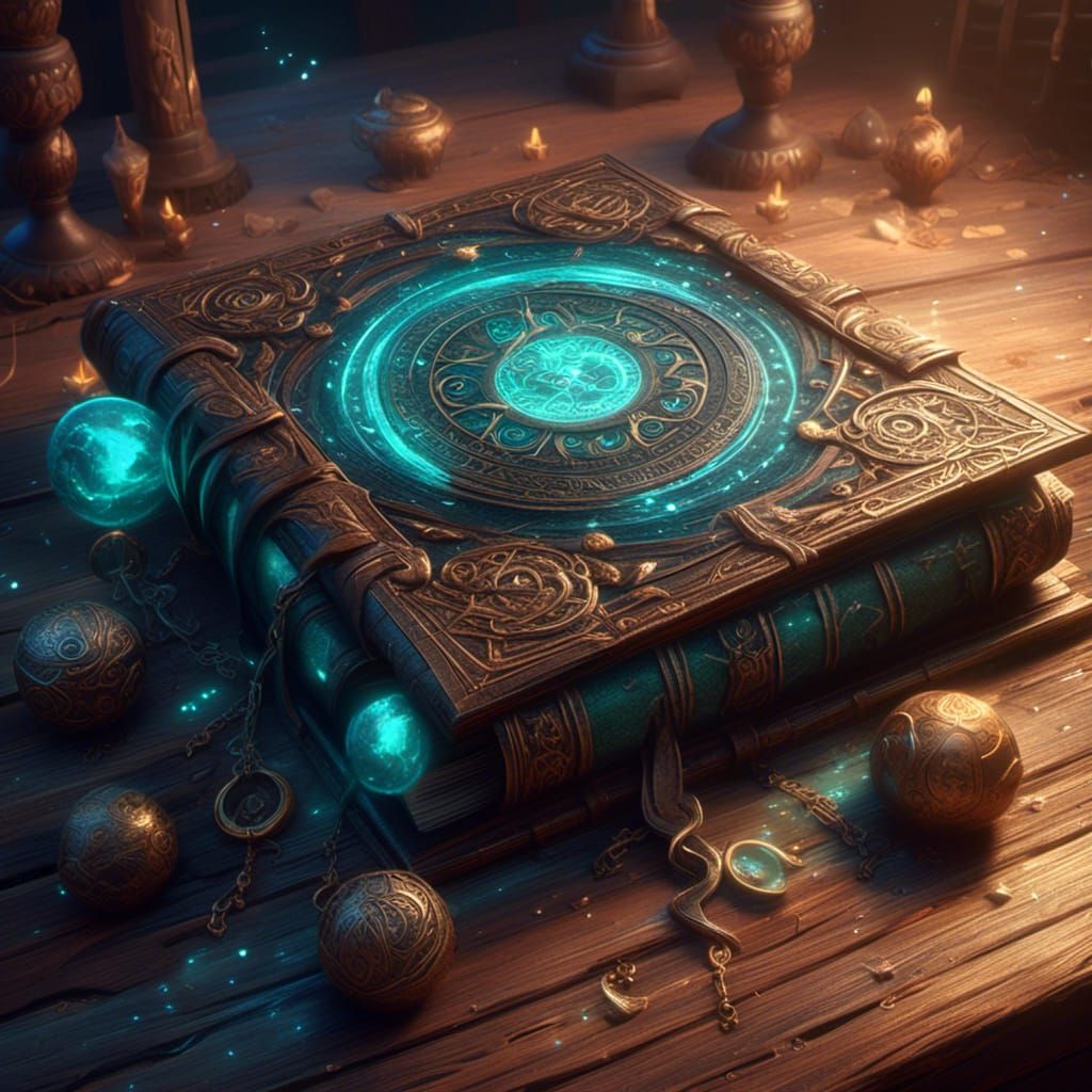 Mystical Book with Runes in 3D Anime Art Style
