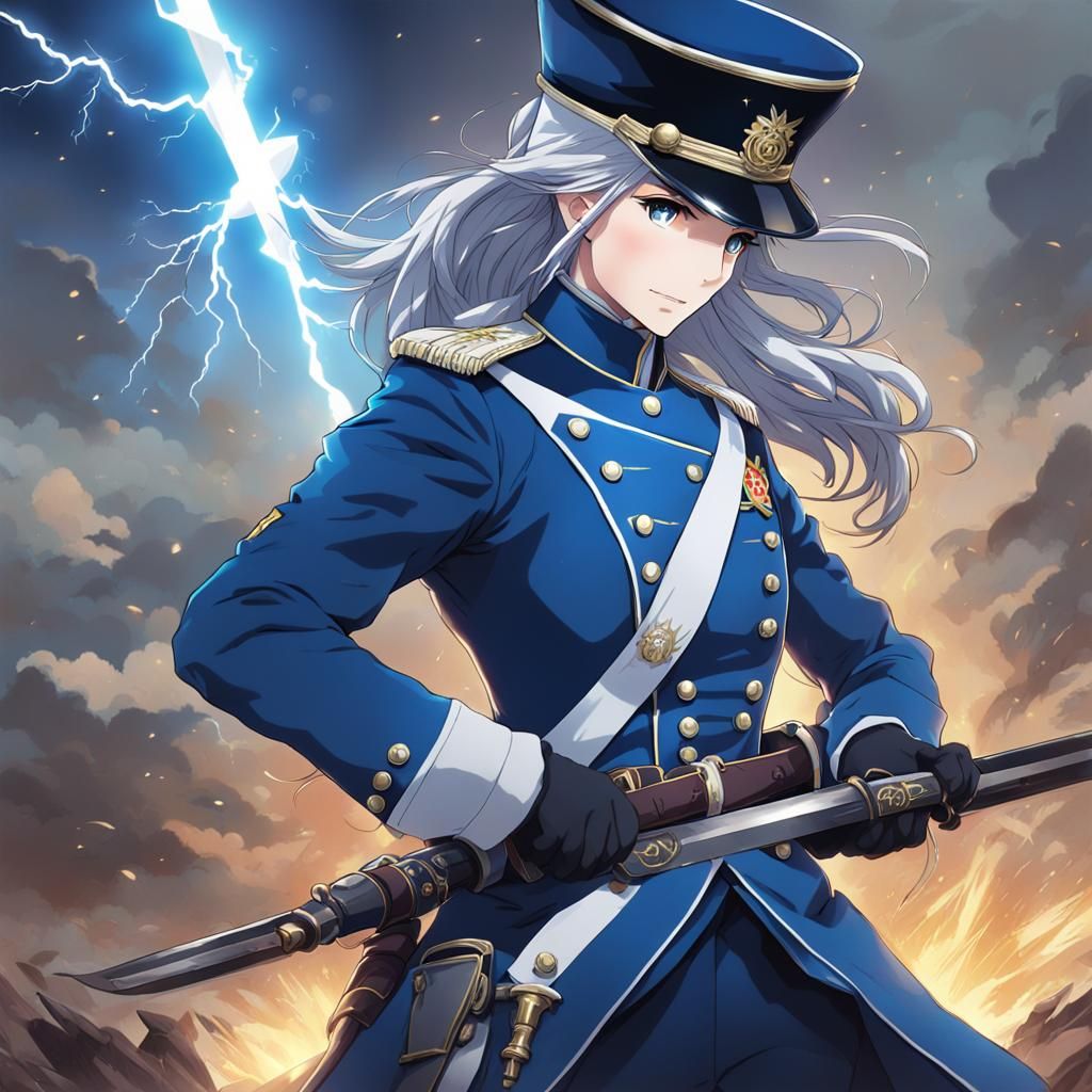 18th Century Officer with Lightning Bayonet, in Anime Style