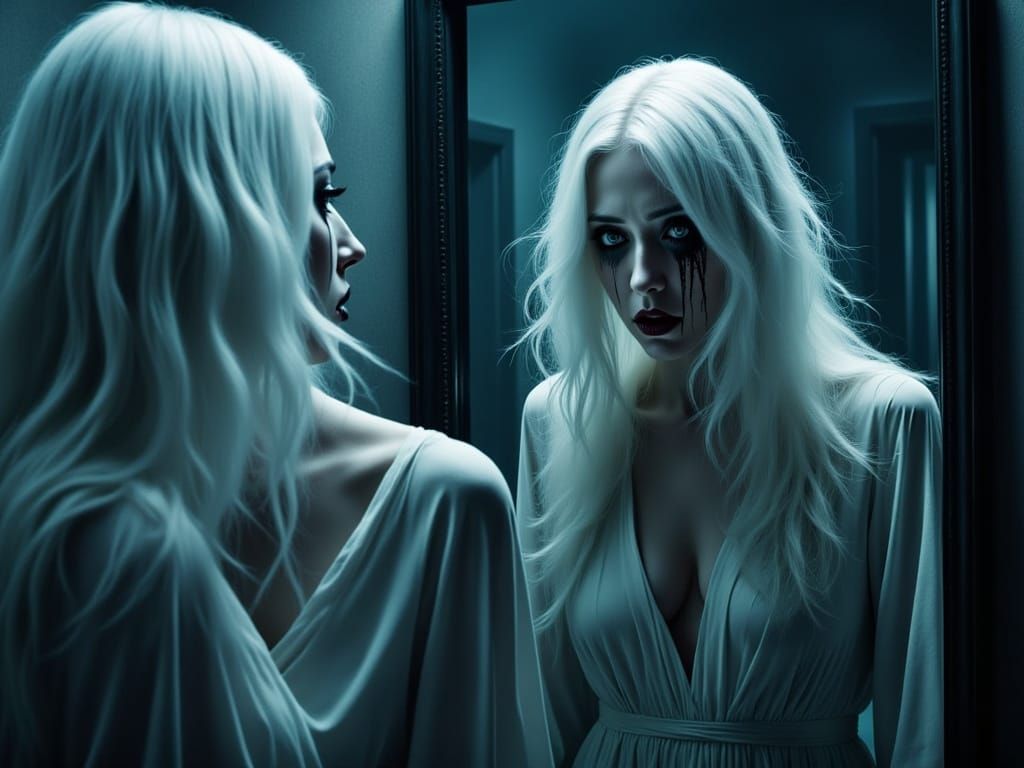 Ethereal Emo Female Contemplates Dark Reflection