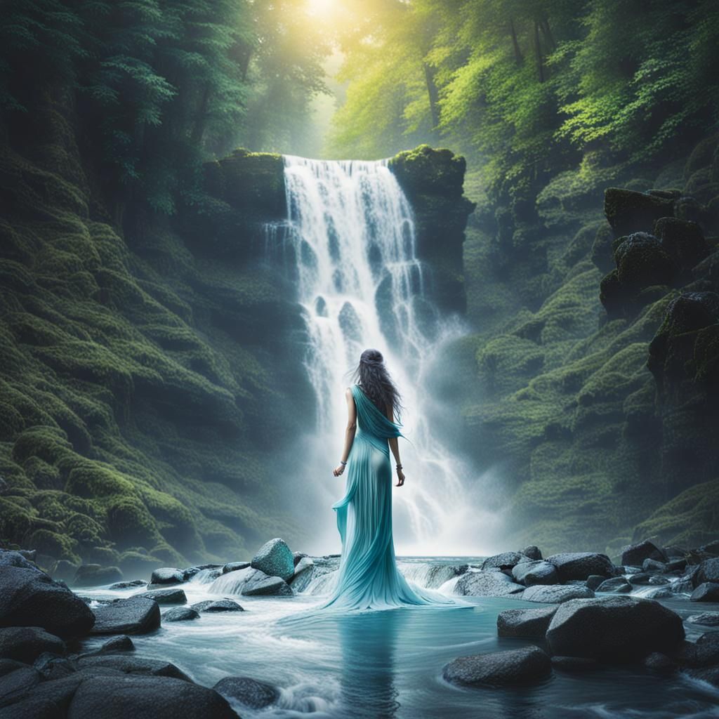 Goddess Emerges from Waterfall