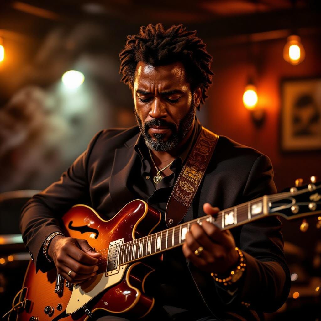 Soulful Guitarist in Golden Hour Blues Club