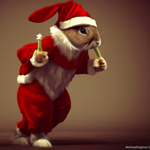 Cute Rabbit in Santa Suit: Fantasy Art