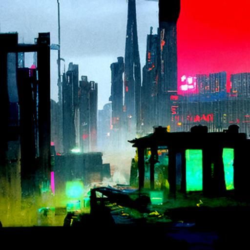 Cyberpunk City Ruins with Neon Lights