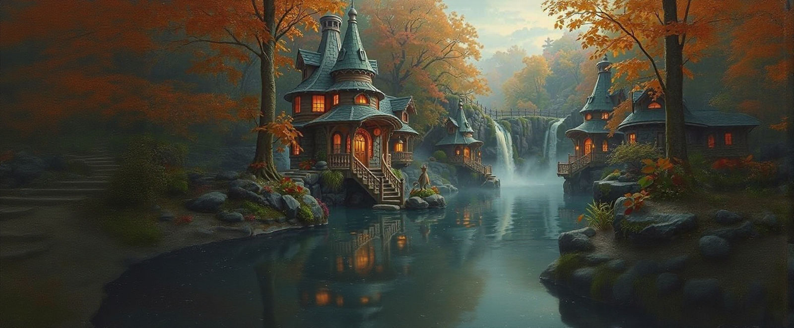 Fantasy Woodland Homes at Sunset