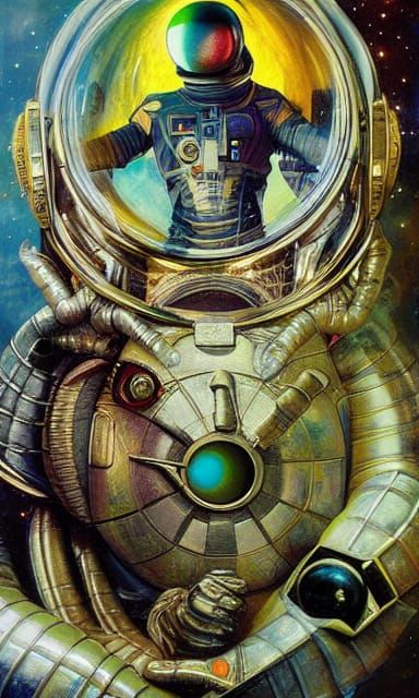 Six of Pentacles: Alien and Astronaut Sharing Gold