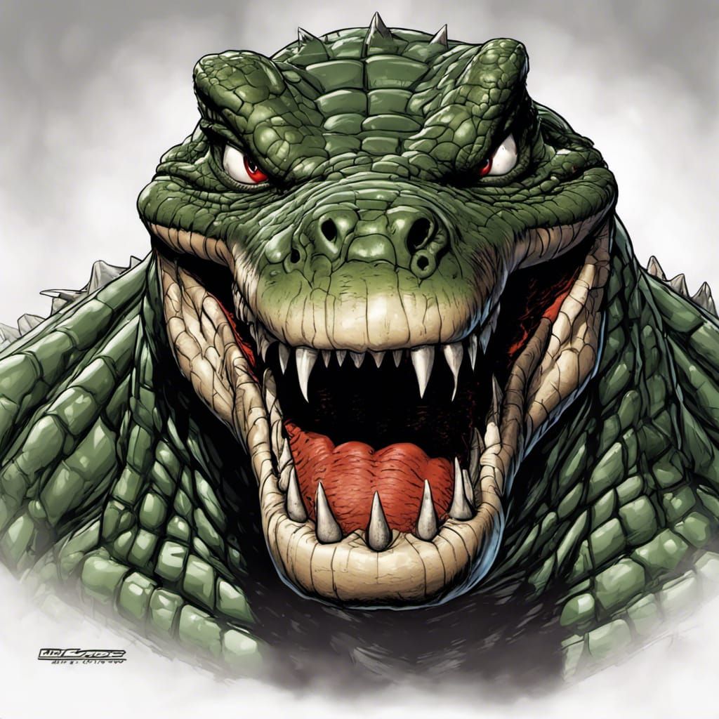 Menacing Croc from DC Comics in 90s Comic Style