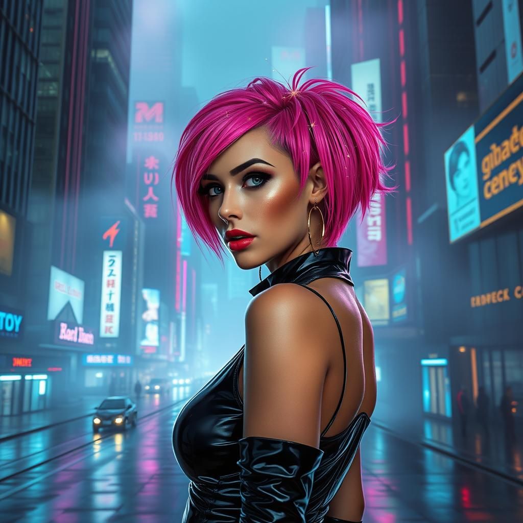 Cyberpunk Girl in Neon Cityscape