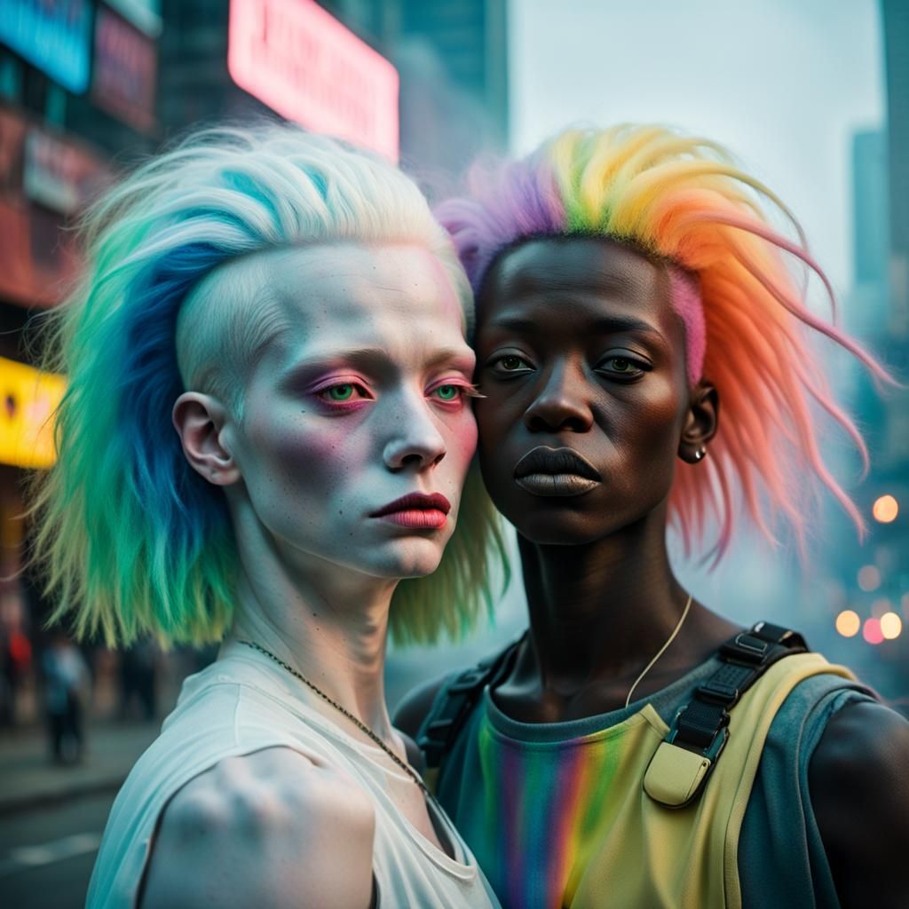 Cyberpunk Teens in Dystopian Cityscape