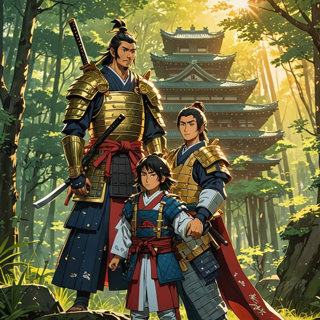 Victorious Samurai in Forest, Anime Manga Style