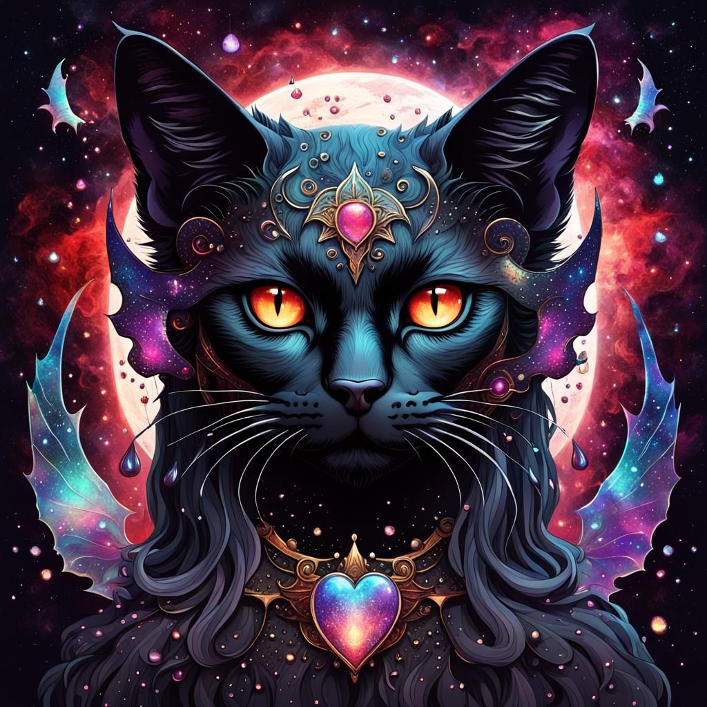 Cosmic Cat Goddess of Sorrow in Holographic Style