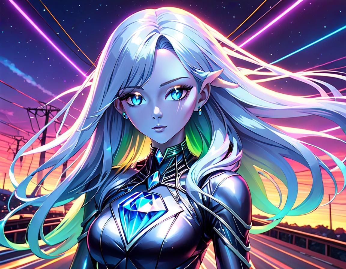 Beautiful Alien Girl with Rainbow Power Lines