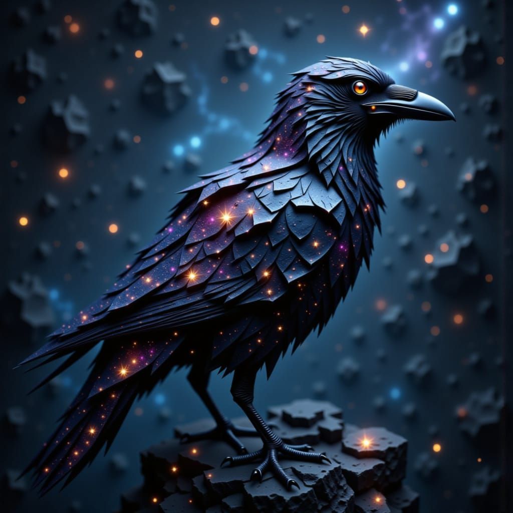 Origami Raven Nebula in 3D Render Style