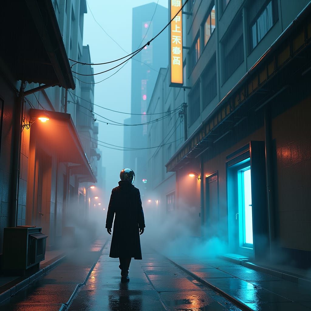 Neon Dystopian Cityscape at Night in Cyberpunk Style