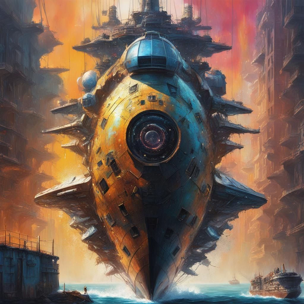 Starship Combat Scene in Graffiti Art Style