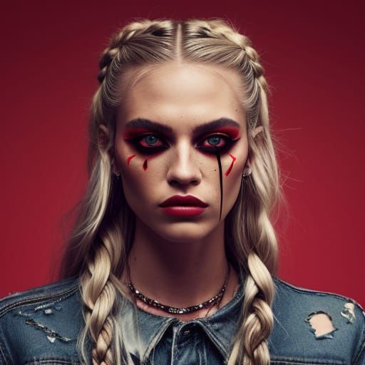 Edgy Fashion Model with Braids and Bold Makeup