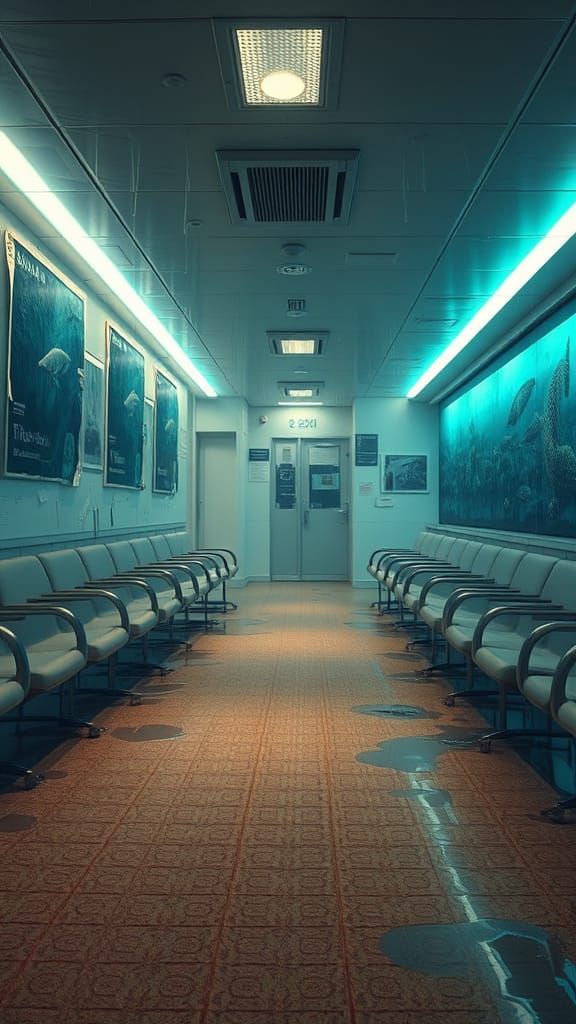 Flooded Waiting Room: Dystopian Digital Art