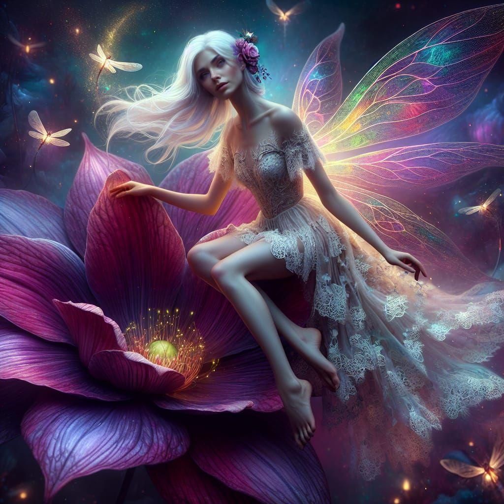 Ethereal Fairy on Supernatural Flower in 8K