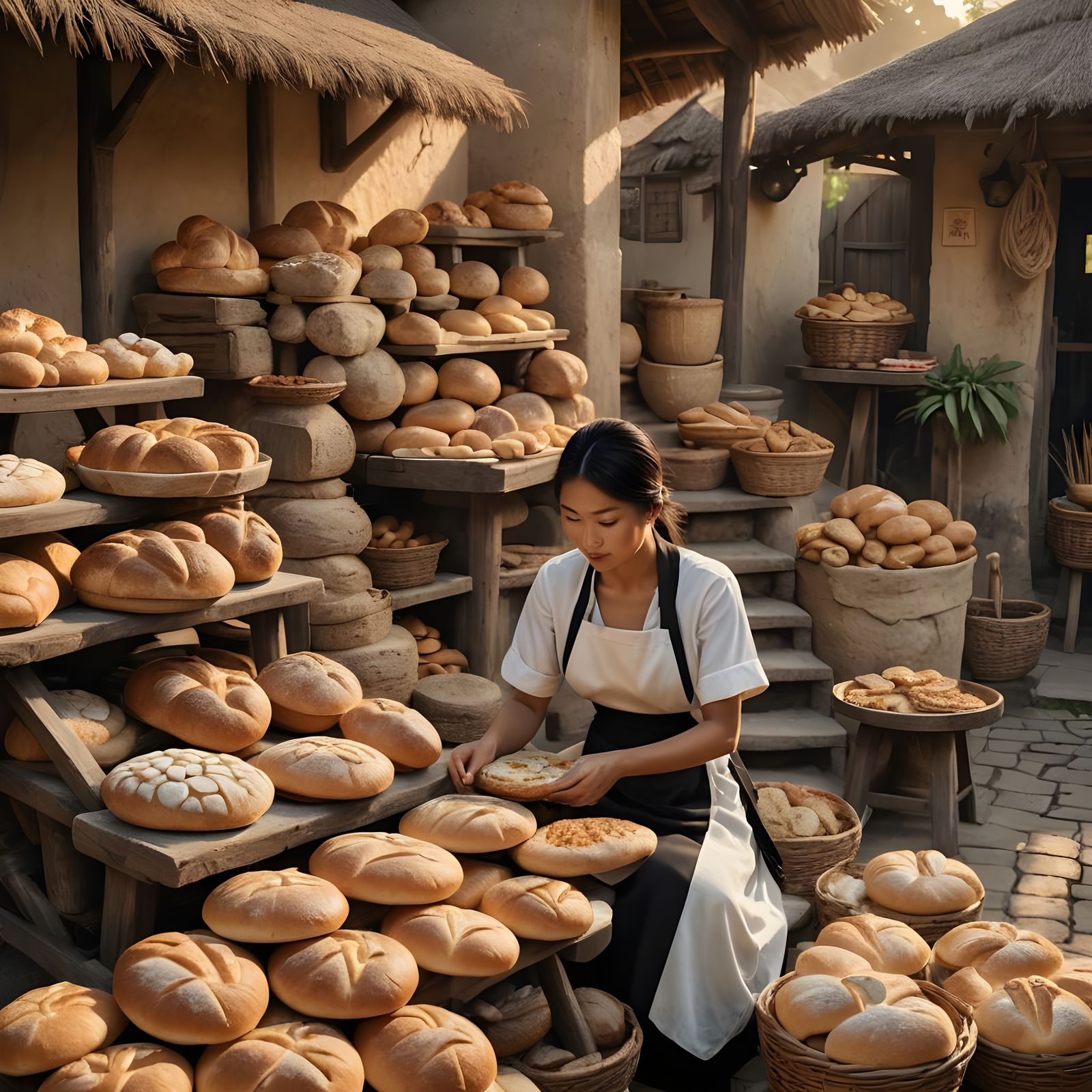 Rustic Bakery Scene with Thai Woman