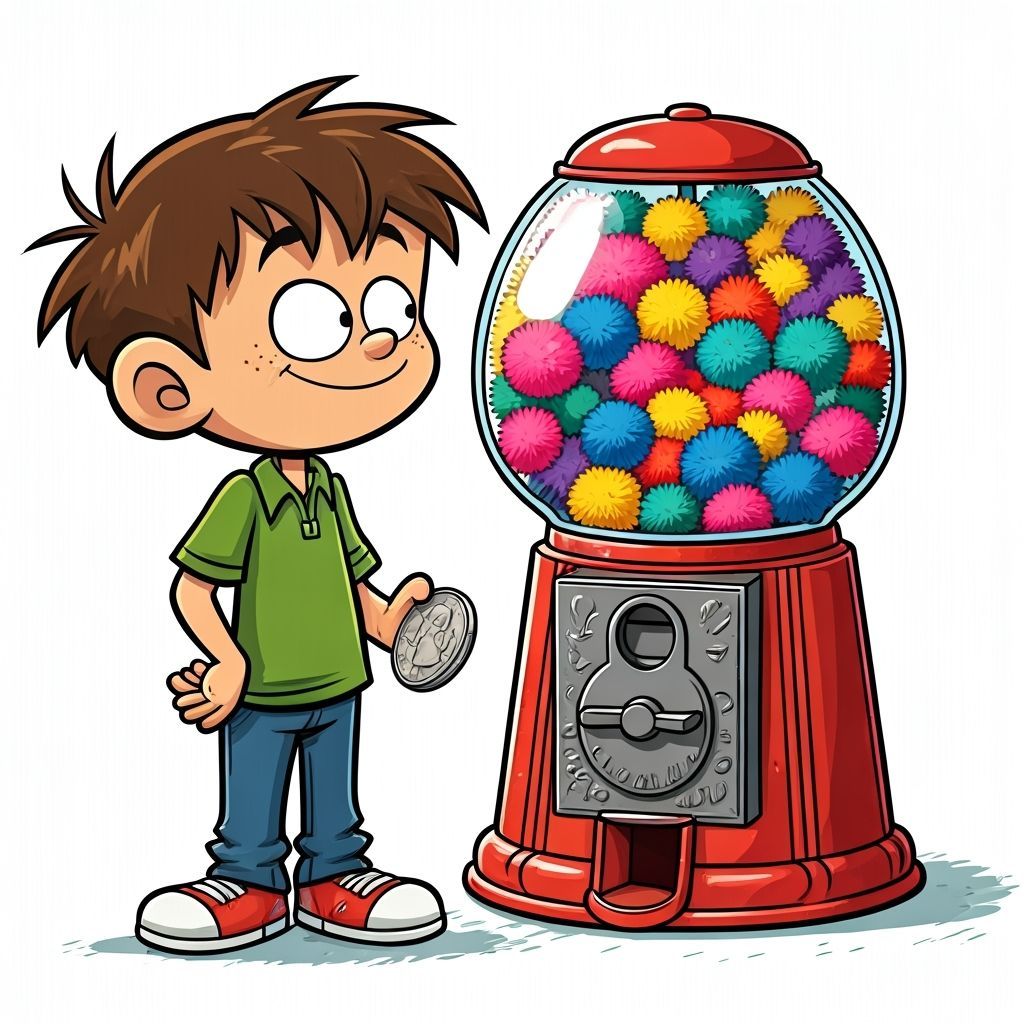 Cartoon Boy with Pom-Pom Gumball Machine