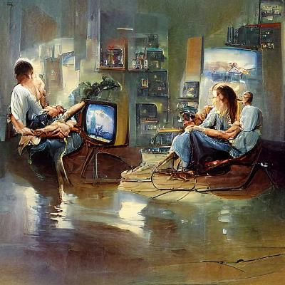 Gamers Enthralled: An Oil Painting Impression