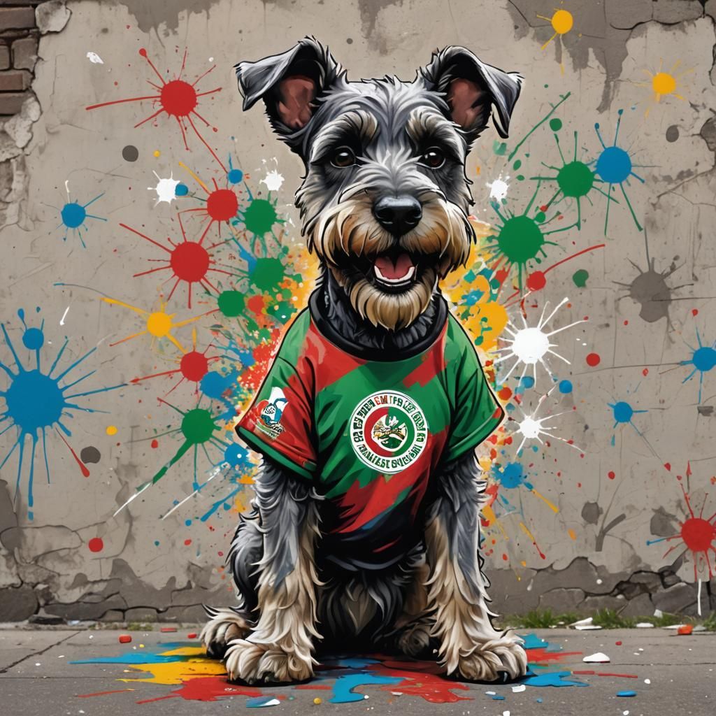Mini Schnauzer Futbol Mascot in Graffiti Art Style