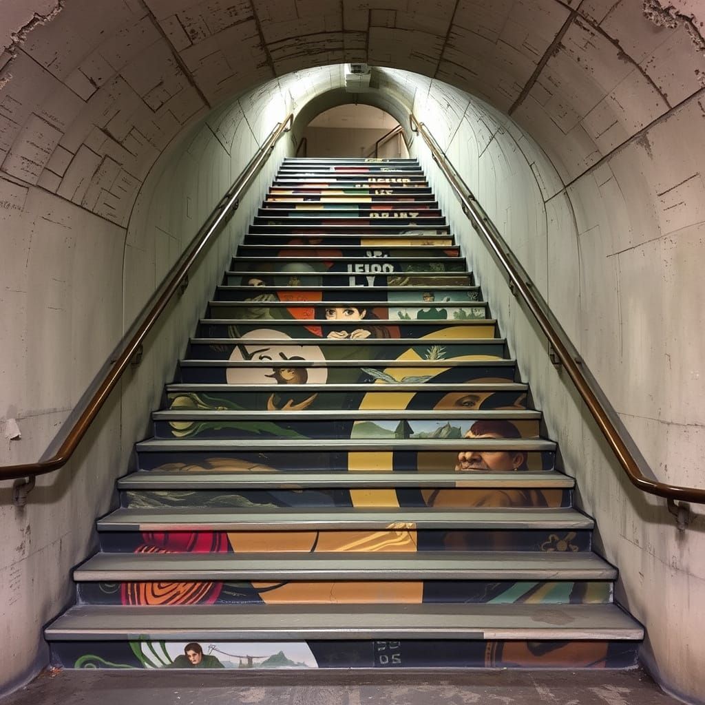 Artistic Staircase in Parisian Subway Tunnel