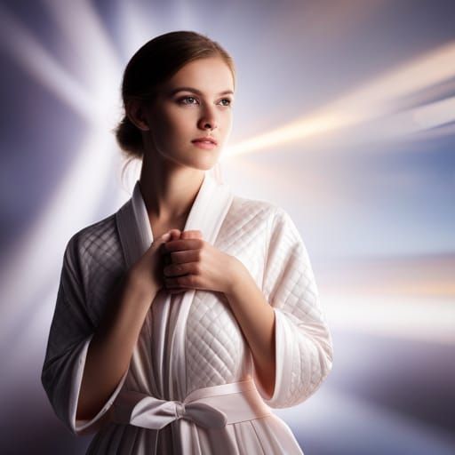 Girl in Quilted Satin Gown in Divine Light