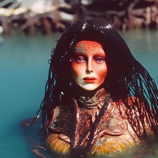 Creepy Decaying Mermaid Animatronic in Polluted Pond