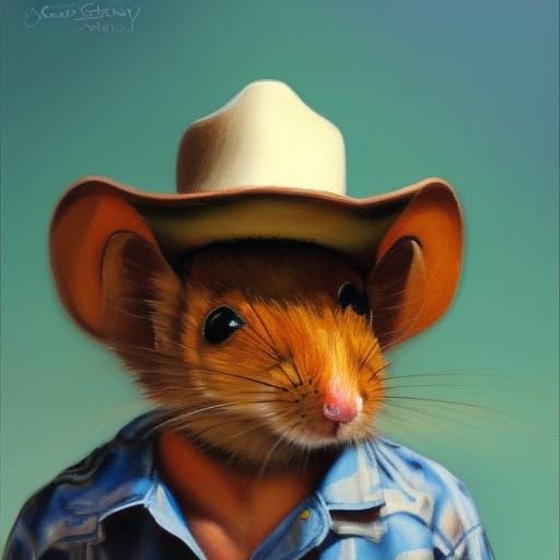 Mouse in Cowboy Hat as Oil Painting