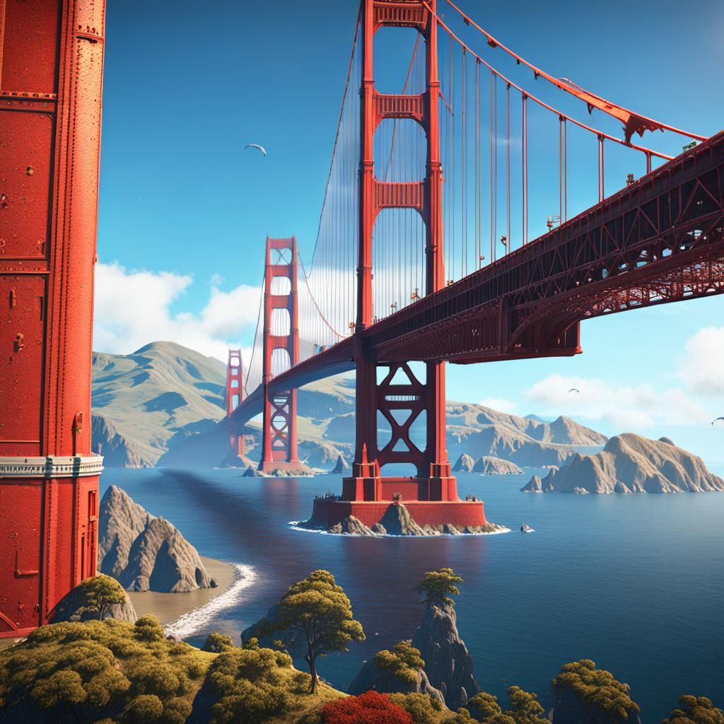 Golden Gate Bridge: Detailed Matte Painting in Deep Color
