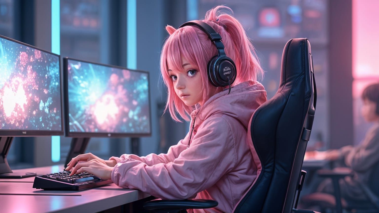 Anime Gamer Girl Livestreaming in 3D Anime Art