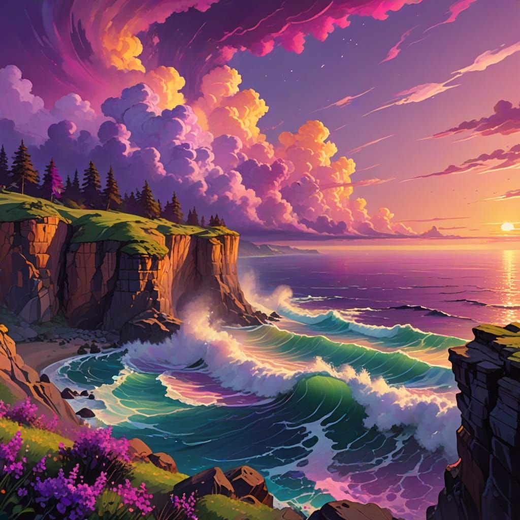 Aurora Rosewood Tides in Fauvist Landscape