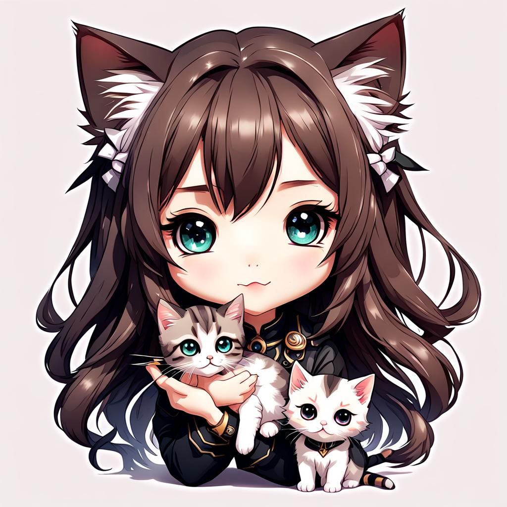 Chibi Girl with Kitten: A Cute AI Portrait